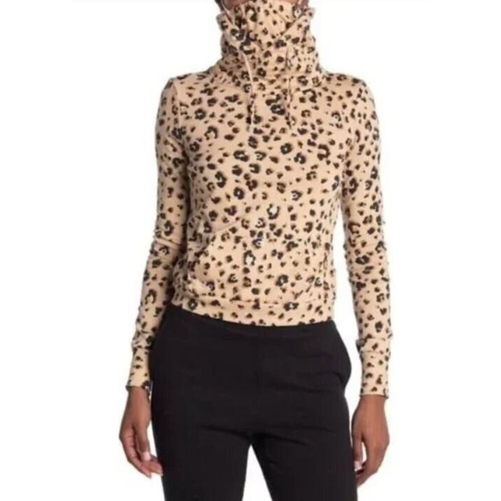 Love, Fire Women's Face Mask Hoodie in Tan Animal Print Small MSRP $30‎